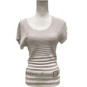 NWT Emporio Armani Lavender Striped Short Sleeved Knit Sweater Top